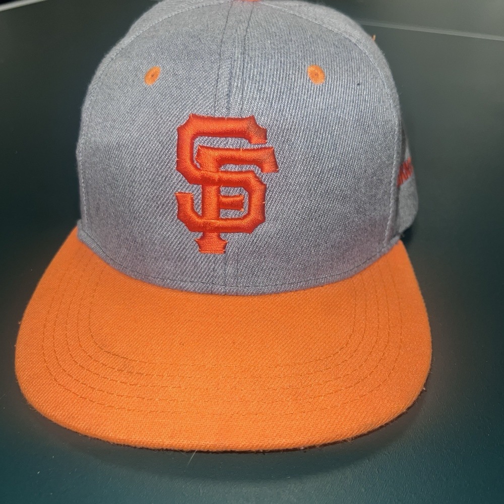 6 Panel Snapback Baseball Cap Hat SF San Francisco Giants Gray Orange